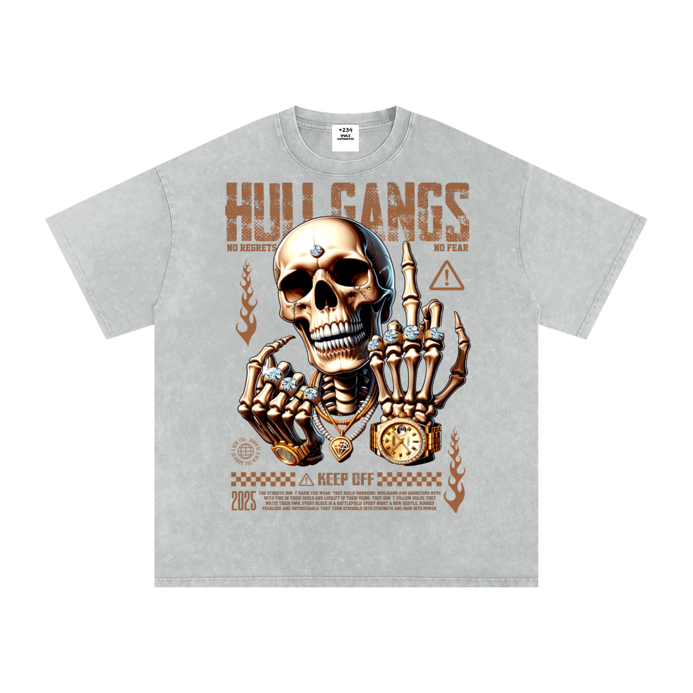 HULI SKULLY SNOW WASHED OVERSIZED COTTON T-SHIRT