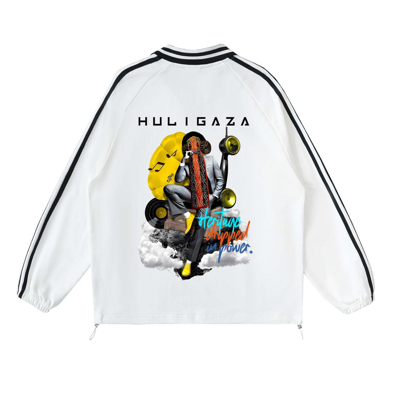 HERITAGE DRIPPED STRIPED LAPEL COLLAR SWEATSHIRT